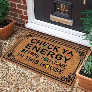 Funny Decorative Welcome Doormat, Check Your Energy Before You Enter Anti-Slip Entrance Door Mat, Resistant Indoor/Outdoor Floor Mat for Home & Room Decoration, Area Rug Doormat for Entryway Living Room Bedroom Dining Room Kitchen