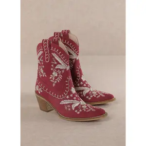 Women's Red Wildflower Embroidered Cowgirl Boots
