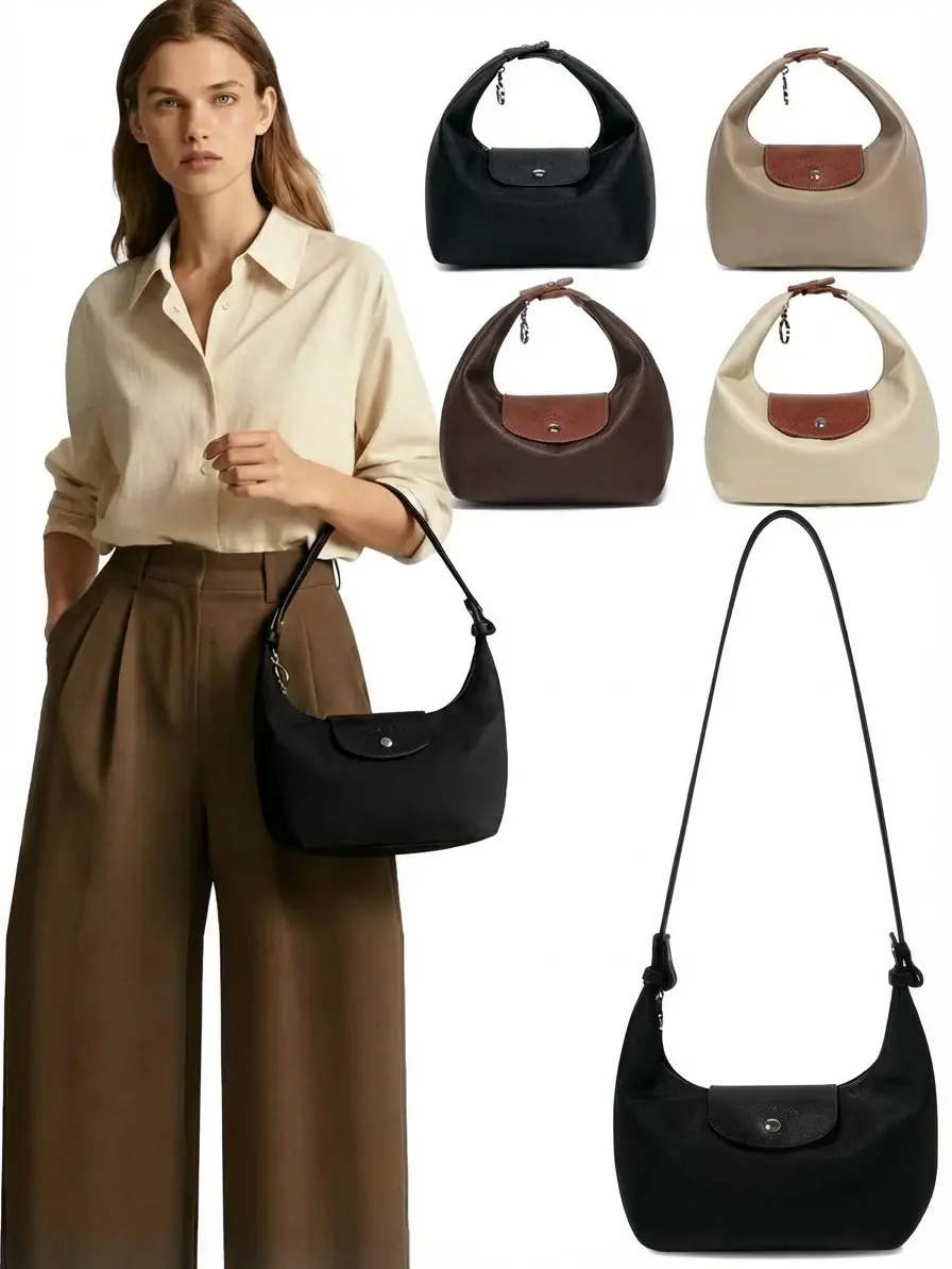 Women's Fashion Crescent Classic Shoulder Bag - Lightweight Nylon Crossbody Handheld Purse with Adjustable Strap, Spacious Casual Bag for Shopping, Travel, Fashion Crescent Bag