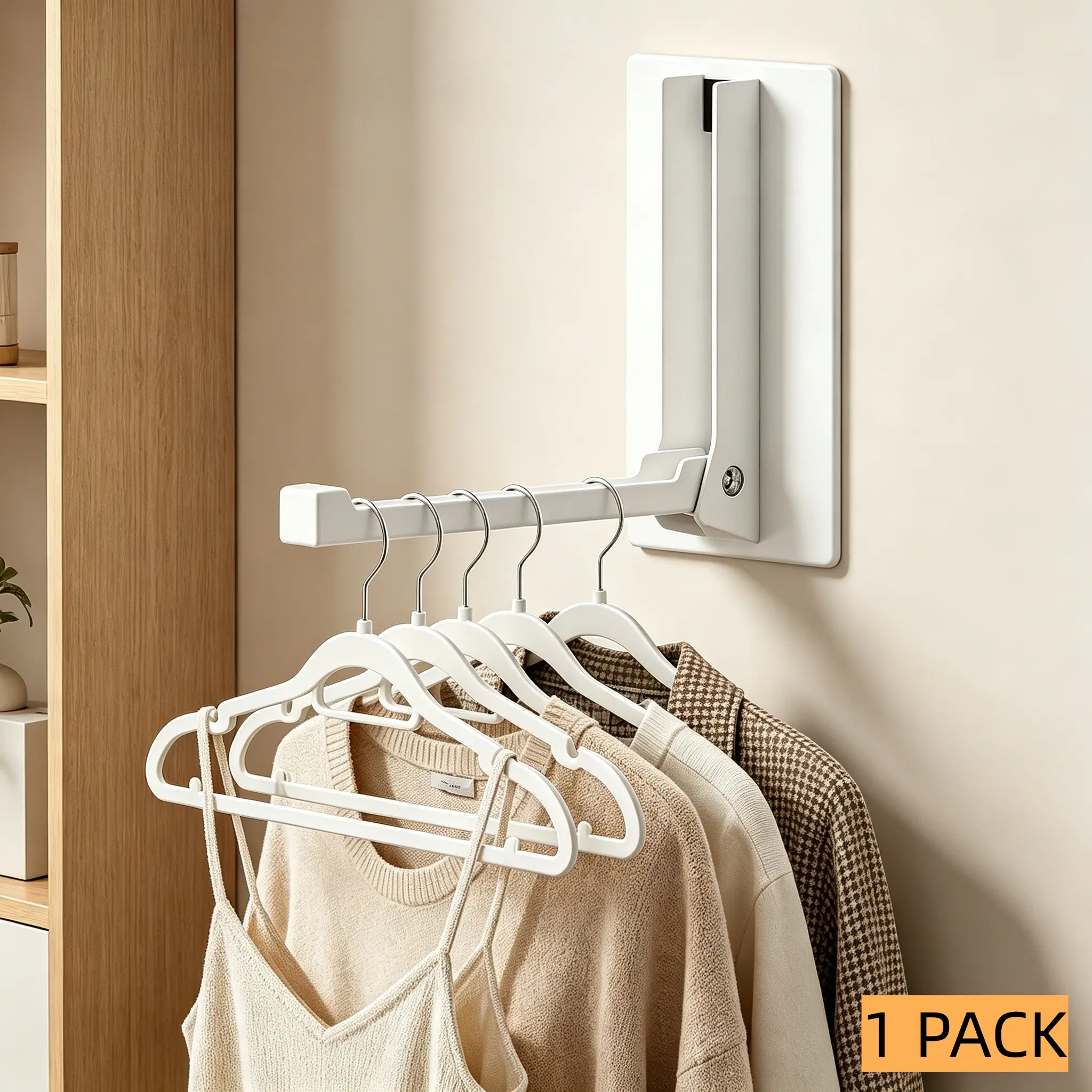 Punch-Free Wall-Mounted Heavy-Duty Iron Hanger Rack, Durable Foldable Space-Saving Home Organizer for Closet, Household