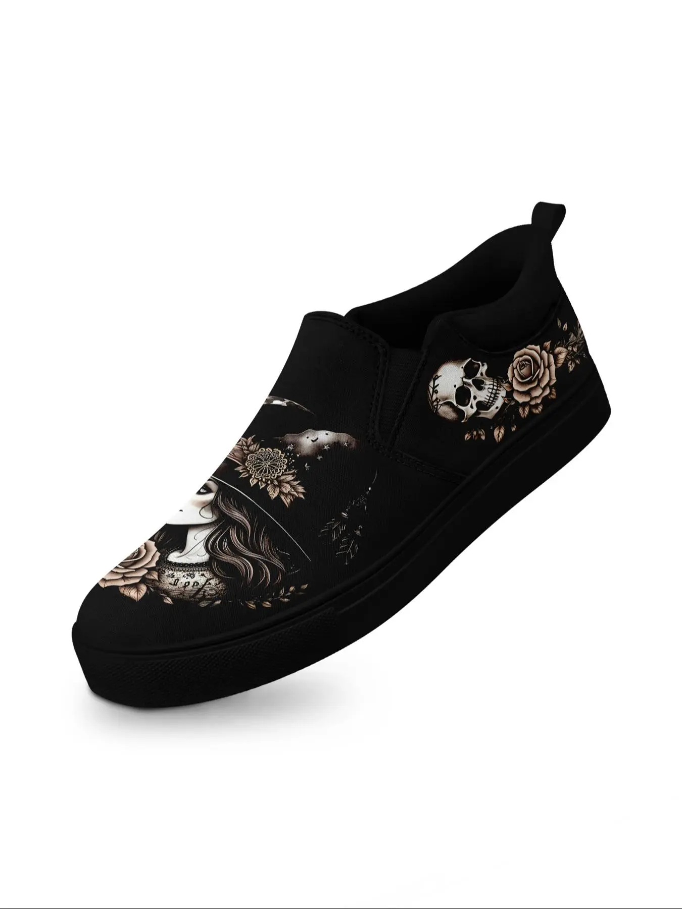 Men's Gothic Rock Punk Style Skull & Rose Print Slip on Sneakers, Casual Trainers, Casual Comfortable Lightweight Breathable Sports Shoes, Fashionable Sneakers for Daily Wear, Boy, Footwear