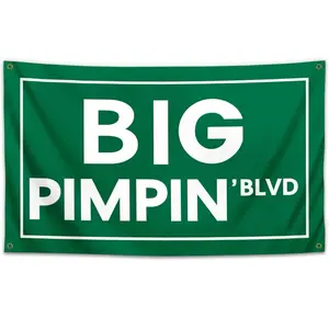 3x5 Feet Big Pimpin' Blvd Funny Quote Flag Banner Funny Poster UV Resistance Man Cave Wall Flag with Brass Grommets for College Dorm Room