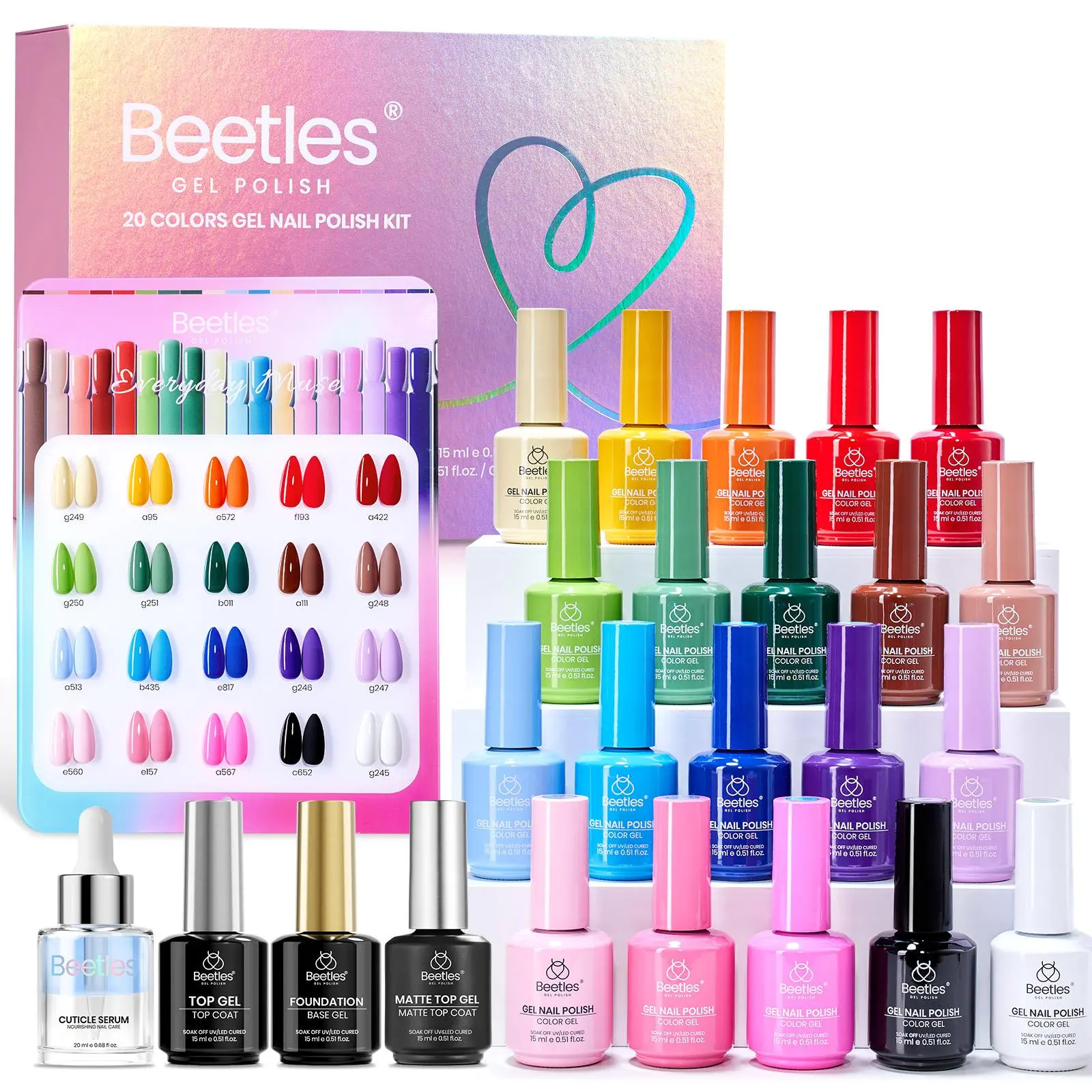 Beetles One Color One Bottle Gel Polish Set, 15ml Large Volume All Season Soak Off UV Gel Nail Polish Kit for DIY Nail Art, Gel X Nails, Home Salon Manicure Gift for Women Girls