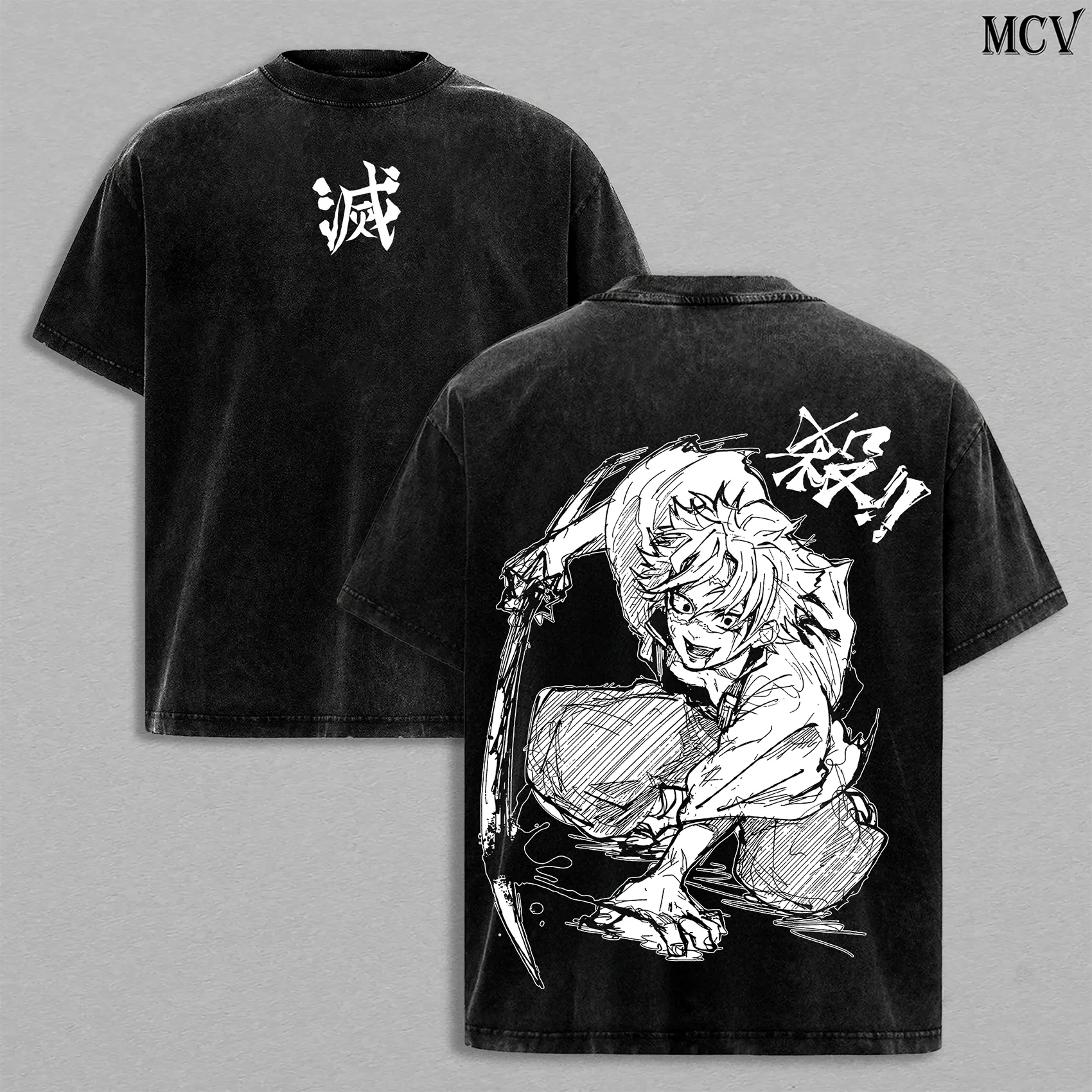 Sanemi Shinazugawa Wind Hashira Demon Slayer Kimetsu no Yaiba Classic Oversized Menswear Apparel Shortsleeve T-Shirt, Heavy Premium Cotton Unisex Vintage Washed Double Printed Graphic Anime Streetwear Fan Gift, Relaxed Cut 3XL-5XL Clothes