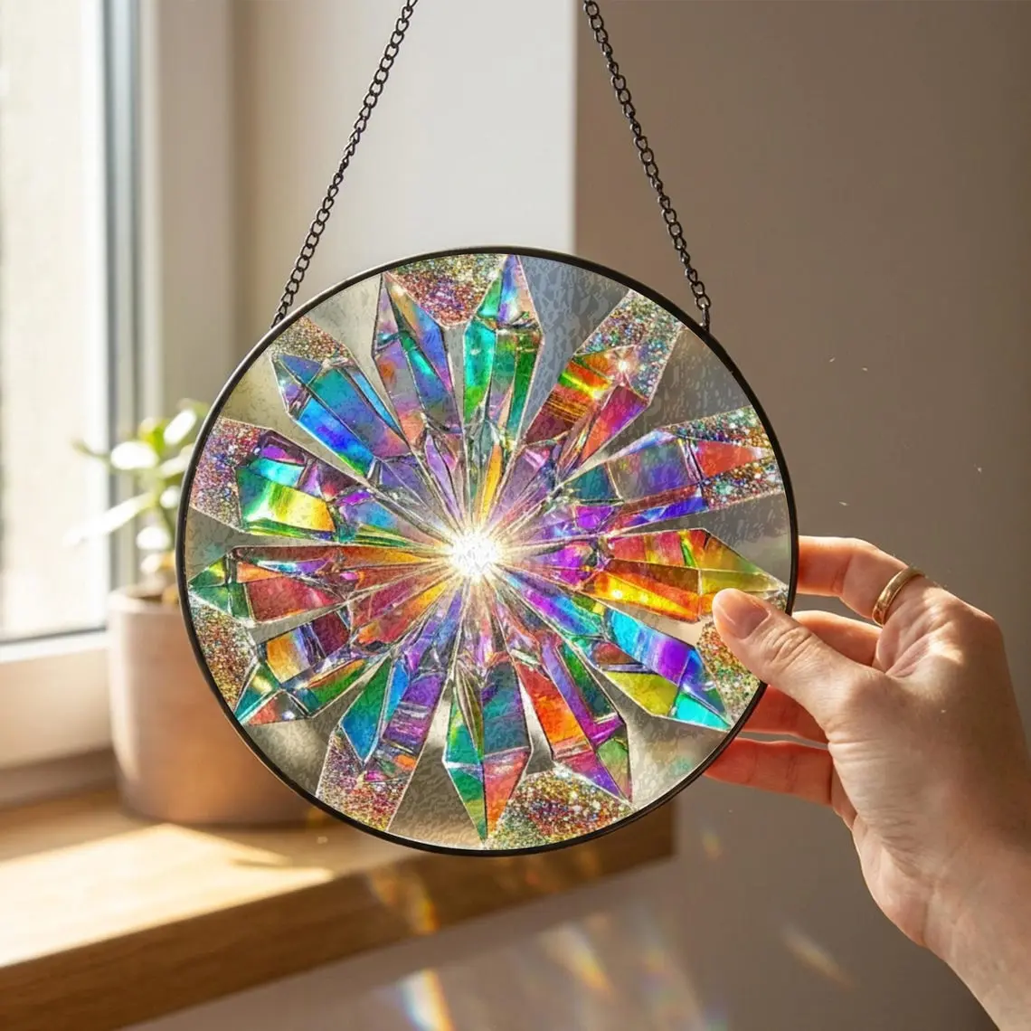 Rainbow Spiral Stained Glass Suncatcher: Rainbow Window Hanging, Summer Home Decor