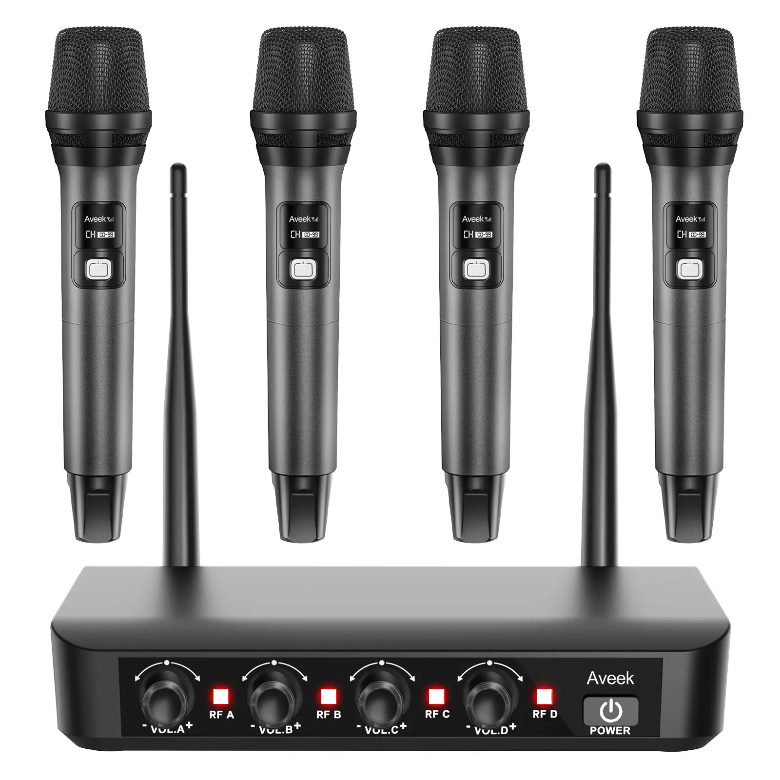 Aveek Wireless Microphone System with 4 Dynamic Handheld Mics – 256ft Long Range, 40H Battery, Low Latency Studio Sound for Karaoke, Singing, Church, Stage & Events summerwins