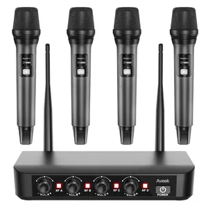 Aveek Wireless Microphone System with 4 Dynamic Handheld Mics – 256ft Long Range, 40H Battery, Low Latency Studio Sound for Karaoke, Singing, Church, Stage & Events