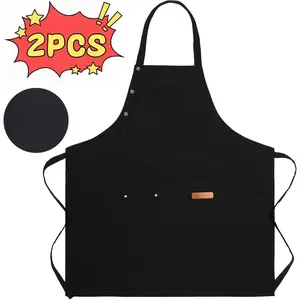 Upgrade Your Kitchen with a 2-Pack of Black Aprons. Features adjustable neck ties, a handy pocket, and a comfortable fit for cooking, baking, or grilling.