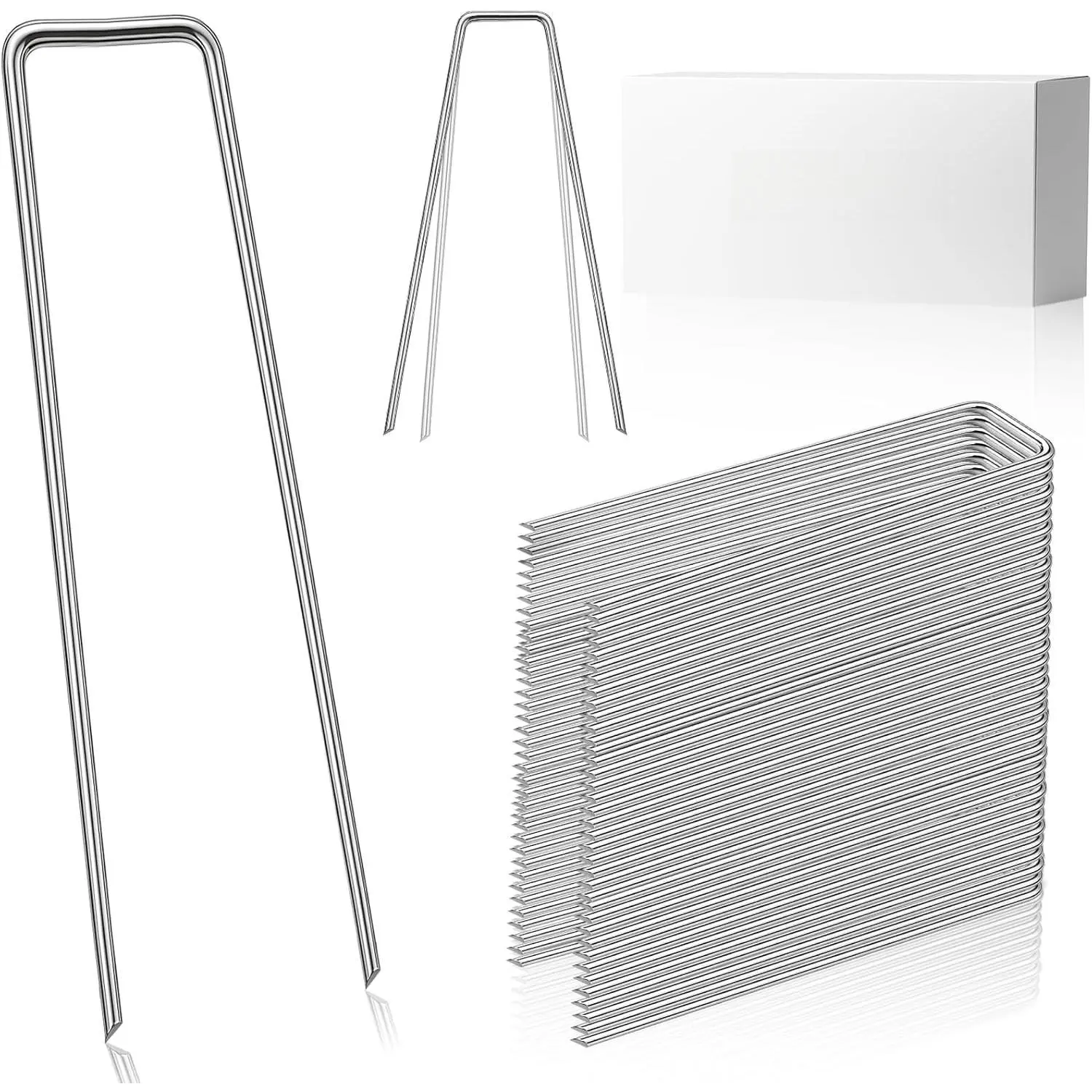 25 count Landscape Staples, 6 Inch Galvanized U-Shaped Pins Stakes, Garden Pins, Lawn & Yard Ground Spikes, Landscaping Fabric Weed Barrier Stakes, Compatible with Garden Cloches