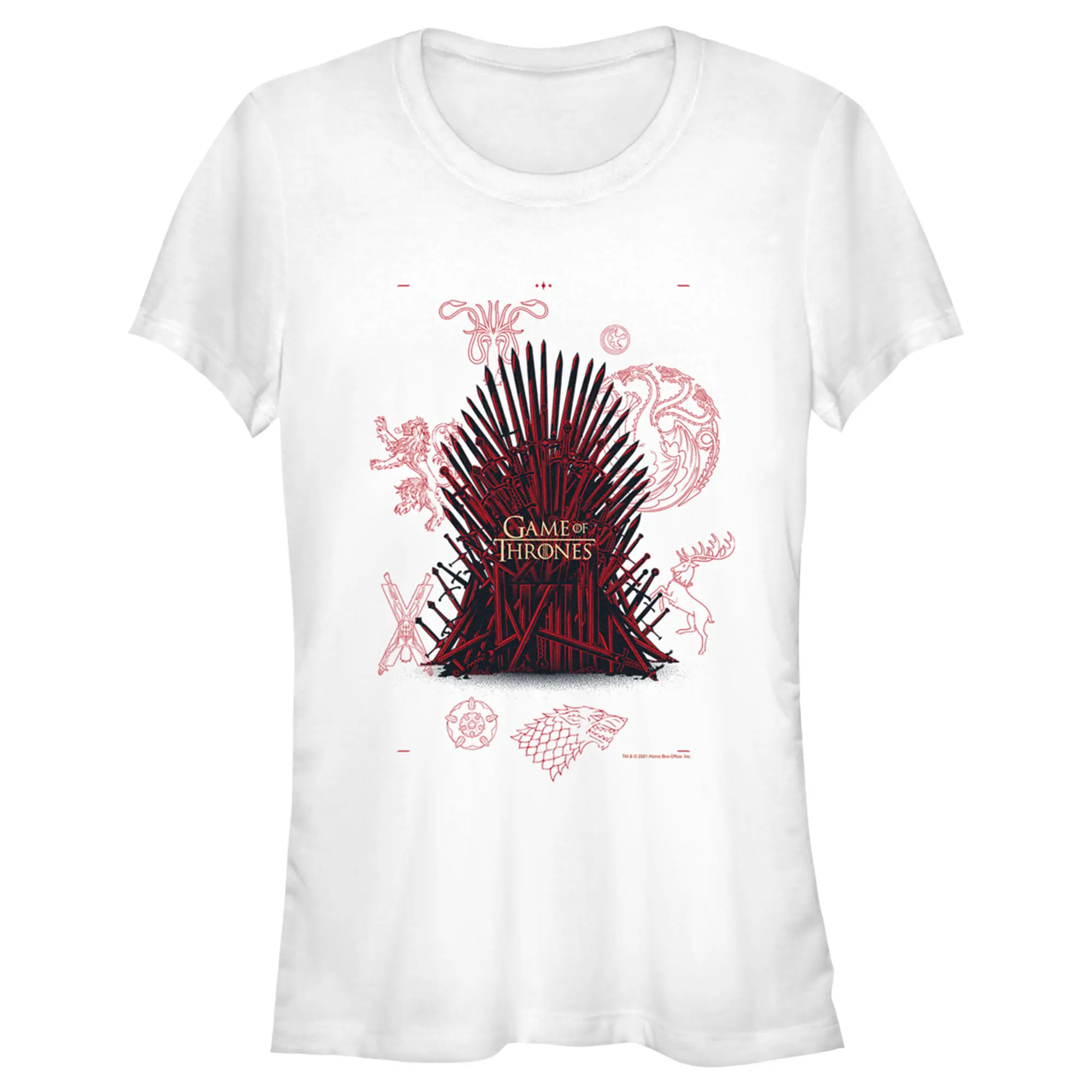 Juniors Womens Game of Thrones Red Iron Throne in Sigils T-Shirt