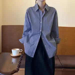 New Striped Loose-Fit Shirt — Fashionable, Elegant, Long-Sleeve, Perfect for Autumn Commuting