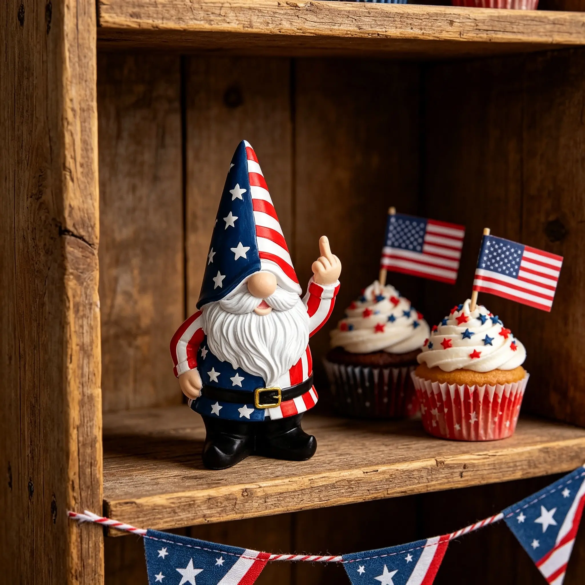 Independence Day Middle Finger Elderly Dwarf American Flag Ornament, Resin Figurine Statue, Funny Star-Spangled Banner Statue Figurines, Decorative Ornaments, Decorative Statues, Decorative Home Ornament, Outdoor/desk Decor, Gift Idea