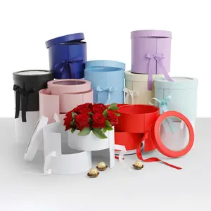 2-tiered Round Shaped Flower/Gift Box, Size 7.8" dia x 6.7", Plastic Liner, Various Colors | W959