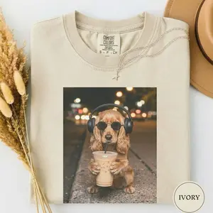 Comfort Colors Funny Cocker Spaniel Drinking Iced Coffee Shirt, Animal Meme Tee, Dog Lover Gift, Funny Spaniel Shirt, Coffee Tee, Dog Mom Gift LC
