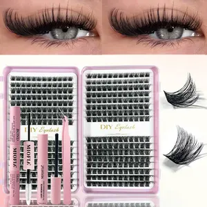 Natural 3D Volume False Eyelashes Extension Set, Lash Extensions, Mixed Length 8-16mm, Lightweight Fluffy Lashes, D Curl, Home Use Individual Lashes, Synthetic