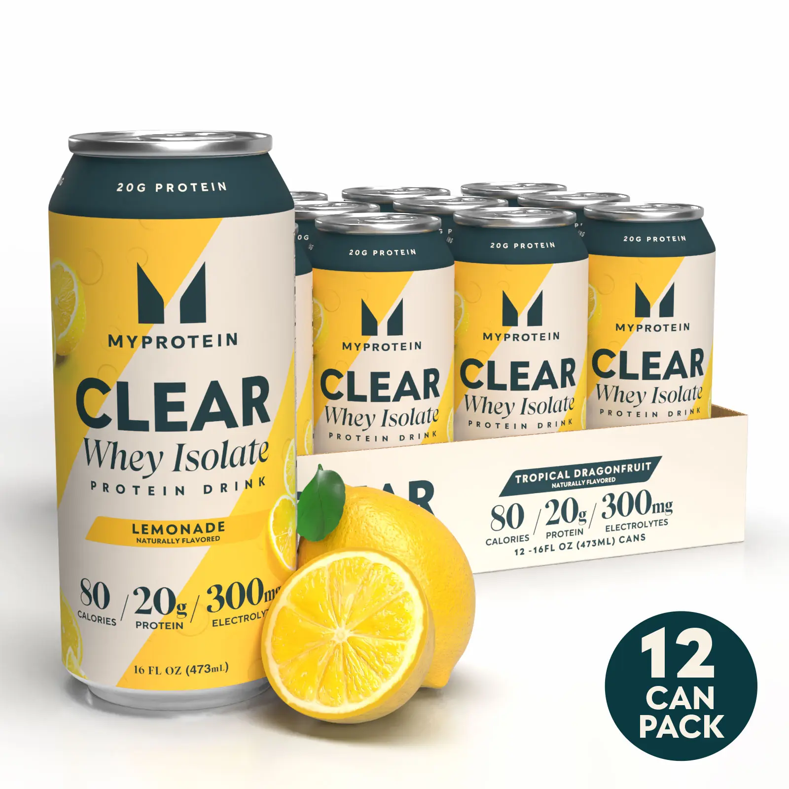 Myprotein Clear Whey Isolate Protein Water Drink | 1 Case (12 Cans) | 20g Protein for 80 calories, 300mg electrolytes, Zero Sugar Supplement to Support Fitness and Health,summerwins