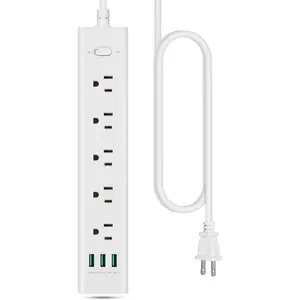 2 Prong Power Strip, 5 FT Extension Cord Surge Protector, 5 Outlets and 3 USB, 13A/1625W, Polarized Two Prong to Three Prong Outlet Adapter Converter, Wall Mount, White