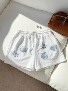 Graphic Shorts, Ocean Seashell & Starfish Print, Casual Vacation Style, Soft Fleece Fabric, Fresh & Comfortable, Ideal for Daily Wear & Summer Holiday Outfits, TikTok Viral “Coastal Cottage Aesthetic” Shorts