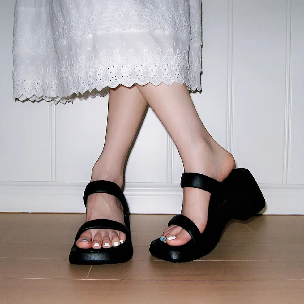 Women's Thick Sole Wedge Sandals Square Open Toe Slip-on Higher Platform Heeled Slide EVA Casual Slippers Summer Beach Indoor Outdoor Heels Walking Shoes