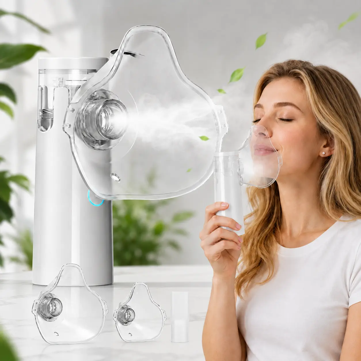 Portable Handheld Nebulizer for Home-Travel Use, 3 Adjustable Mist Modes, Quiet Operation, 30° Tilted Cup Design, 2 Mask Sizes & Mouthpiece, Compact Medical Nebulizer Device