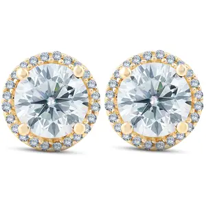2 1/5 Ct Diamond Halo Screw Back Studs 10k Yellow Gold Lab Grown