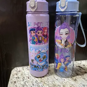 K-Pop Ghost Hunter-Themed Totem Portable Water Bottle Printed Tumbler with Lid and Straw, 700 mL Reusable Hard Plastic, Washable, Eco-Friendly Bottle for School, Travel and Halloween Parties, Drinkware Traveler Water Bottle, Drinkware Bottles