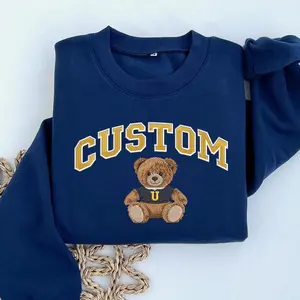 University Teddy Bear Embroidered Sweatshirt, Custom College Name Crewneck, School Spirit Sweater, Game Day, College Gift