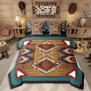 Bohemian Comforter Bed Set,7 Pieces Boho Bed Bagsouthwestern Native American Bedding Set,Kids Boys Teens,Aztec Exotic Bed Set with Sheets,Vintage Bed Set