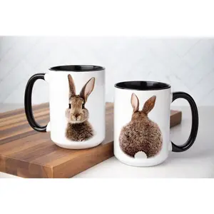 Cute bunny Coffee mug with giftbox, Easter mug for women, Easter coffee cup, Rabbit mug gift, Funny Bunny coffee mug, Animal coffee mug