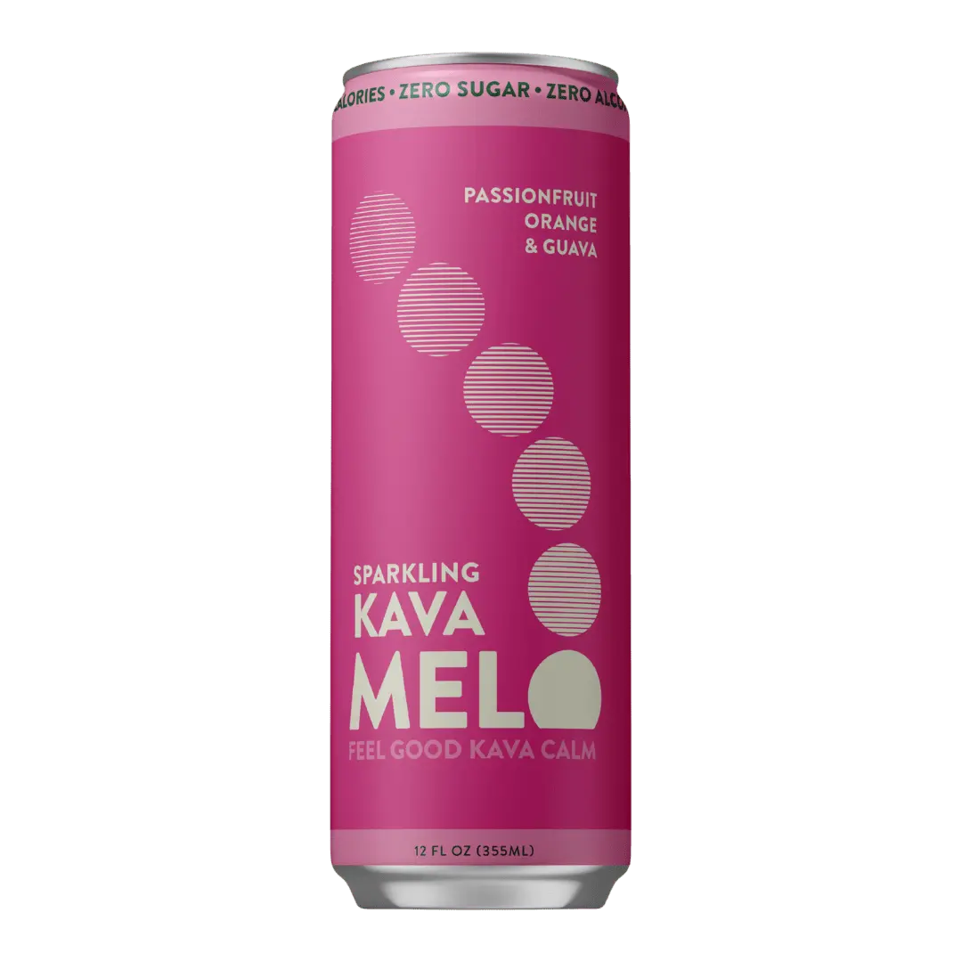 Melo Sparkling Kava Beverage, 12pk 12oz Cans, Passionfruit-Orange-Guava Flavor, Sugar-Free, 0-Calorie, Gluten-Free, Vegan, 100% Natural Mocktail, 1000mg Kava Root Extract Blend Per Can