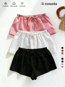 Women's Comfortable Casual Home/outdoor Shorts Set, 4-Piece Summer Wear, Adjustable Elastic Waist with Drawstring, Button Detail, Durable