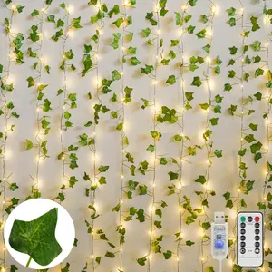 Vines with Light for Bedroom, 200 LED Fairy Lights with Vines, Ivy Curtain Lights for Dorm, Wedding, Party, Wall, Indoor, Outdoor Decor, 6.5ft x 6.5ft with Remote (Warm White)