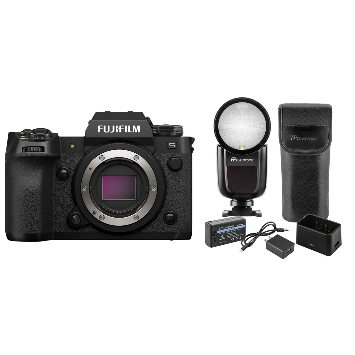 Fujifilm X-H2S Mirrorless Camera, Black with Flashpoint Zoom Li-on X R2 TTL On-Camera Round Flash Speedlight