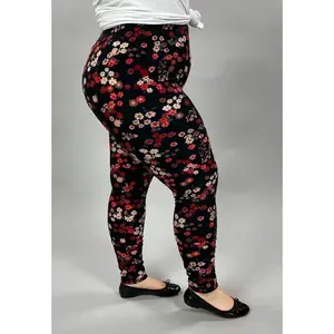LEG-33 {Daisy Dreams} Black Floral Print Leggings EXTENDED PLUS SIZE 3X/5X