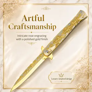 Luxury Gold Rose Decorative Opening Tool, Knife Style Design, Safe Rounded Edge, Not Factory-Sharpened, User Sharpenable If Needed, Quiet Luxury Gift for Her or Him, Aesthetic Desk Decor, Collector Display, Light Package & Envelope Opener