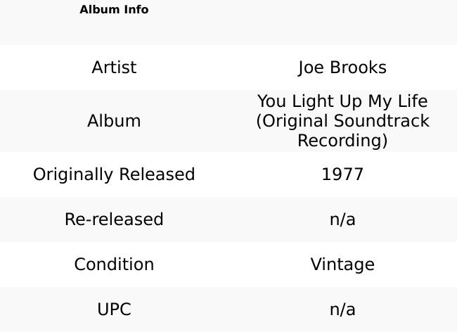 Joe Brooks - You Light Up My Life (Original Soundtrack Recording) Cassette Tape