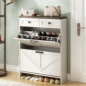 [SummerVibes] Vabches Shoe Storage Cabinet with 2 Flip Drawers & 2 Drawers,Shoe Cabinet Storage with Legs for Entryway,Freestanding Shoes Organizer Cabinet,Farmhouse Slim Shoe Cabinet
