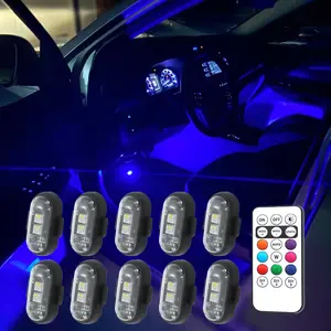 Wireless Remote Control Car LED Lights, USB Rechargeable Colorful LED Light with Remote Control, Motorcycle Flashing Warning Light, Decorative Light, Strobe Car Lights, Interior Car Lights