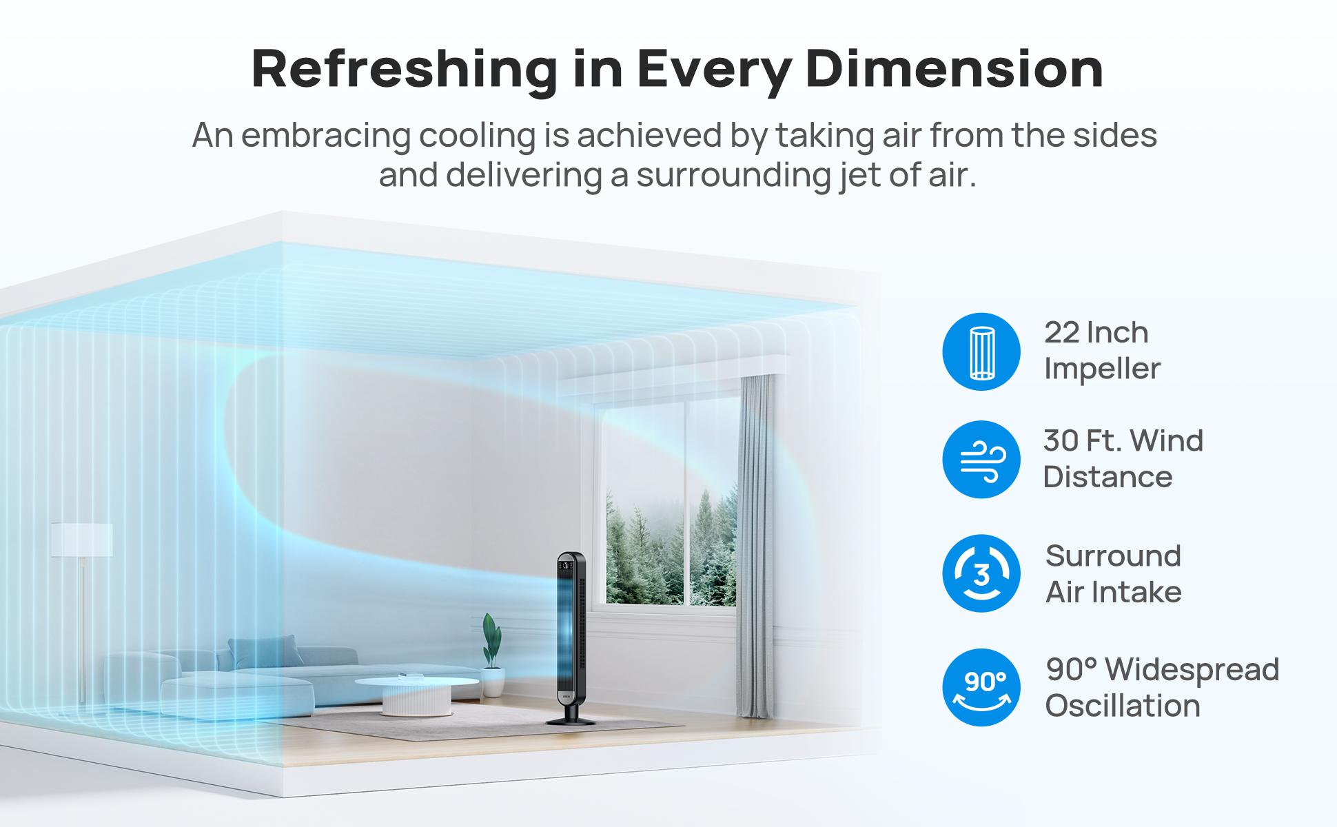 Dreo Tower Fan for Bedroom, 42 Inch Bladeless Fan, 24ft/s High Velocity, 6 Speeds, 4 Modes, 90° Oscillating with Remote, Large LED Display, 12H Timer, 34db Quiet Floor Fans for Home Living Room Office appliances device Dreo Tower Fan for Bedroom, 42 Inch Bladeless Fan, 24ft/s High Velocity, 6 Speeds, 4 Modes, 90° Oscillating with Remote, Large LED Display, 12H Timer, 34db Quiet Floor Fans for Home Living Room Office appliances device