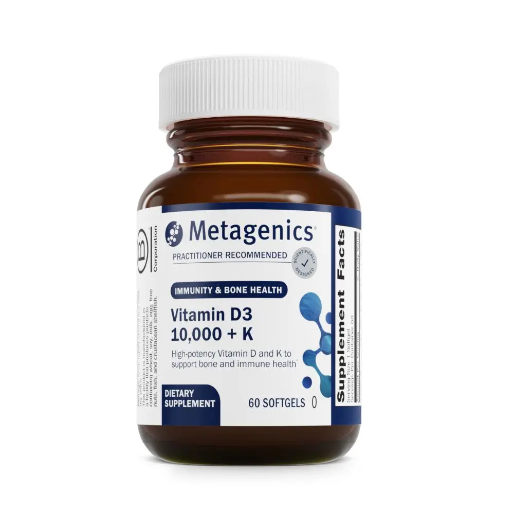 Metagenics Vitamin D3 and Vitamin K2 10,000 IU with MK-7- Vitamin D3 with K2 for Immune Support, Bone & Heart Health-Non-GMO, Gluten-Free-60 Softgels