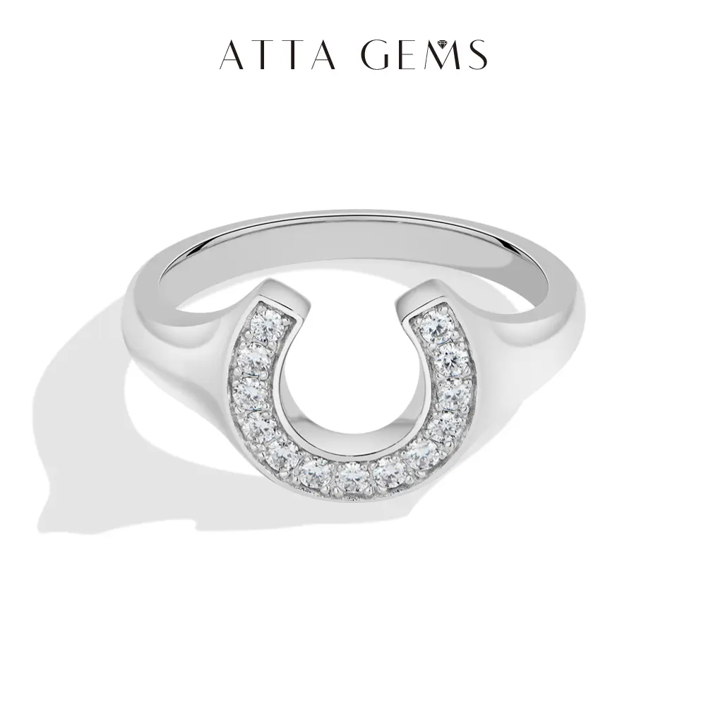 ATTAGEMS Horseshoe Design 1.5mm Round Cut Lab-Created Moissanite Band Ring, Unisex 925 Sterling Silver Engagement Ring, Party Anniversary Fine Jewelry Gift R361 summerwins, Engagement Rings, Adults
