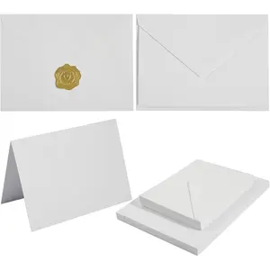 50 White A6 Envelopes with Cards 4x6 Thick Folded Cardstock and Gold Stickers for Greeting Cards, Wedding, Birthday, Invitations, Baby Showers (White, 4x6)