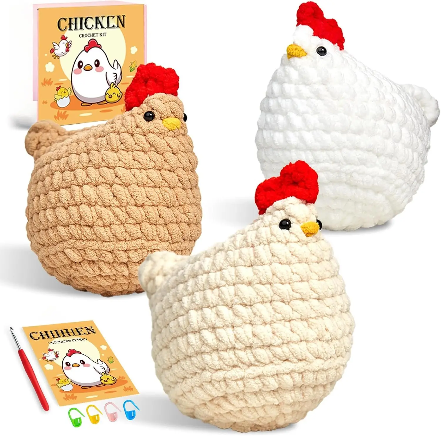 Crochet Kit for Beginners, Crochet Starter Kits for Adults Amigurumi Craft Knitting Crochet  Kits with Step-by-Step Video Tutorials, 3 count Chicken (40%+ Yarn)