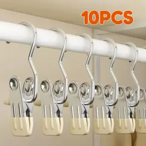 10pcs Stainless Steel Clothespins Laundry Clothes Pegs Hook Portable Hanging Clothes Clip Wardrobe Clothes Organizer Hanger Laundry Hooks Clips