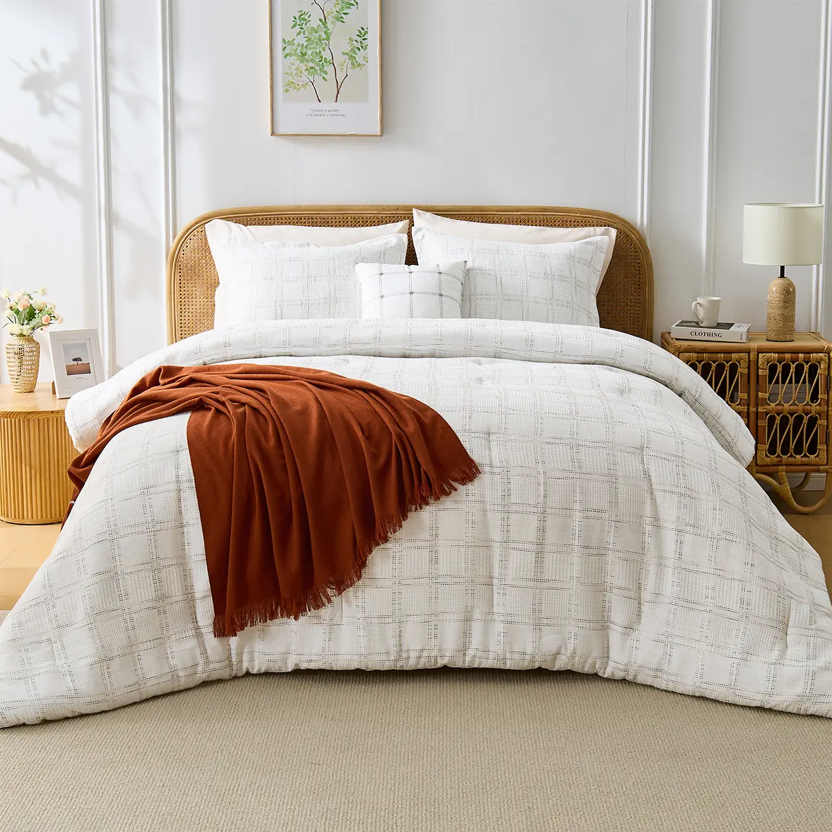 3/5PCS Waffle Weave Textured Bedding Set - Ultra Soft Microfiber Breathable Quilt, Modern, Wrinkle Resistant, All Season Lightweight Queen Comforter, Breathable Quilt Set