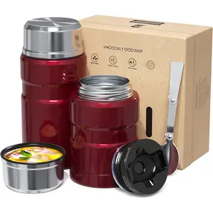 Insulated  Jar Set - 25.4oz & 17oz Stainless Steel Containers with Folding Spoon and Carrying Bags - Leak-Proof, Keeps  Hot or Cold for up to 12 Hours - Ideal for Work, School, Travel