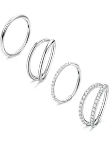 4PCS 18G Nose Rings Hoops, Steel Earrings Tragus Septum Piercing CZ Clicker Ring, Hinged Segment Conch Lip Cartilage Double Hoops 8mm 10mm For Women Men