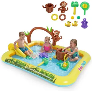 Costzon Play Center Kiddie Inflatable Swimming Pool Ball Pit with Slide for Toddlers Ages 2+ Durable PVC Construction with Water Slide and Sprayer for Year-Round Fun, PUMP NOT INCLUDED