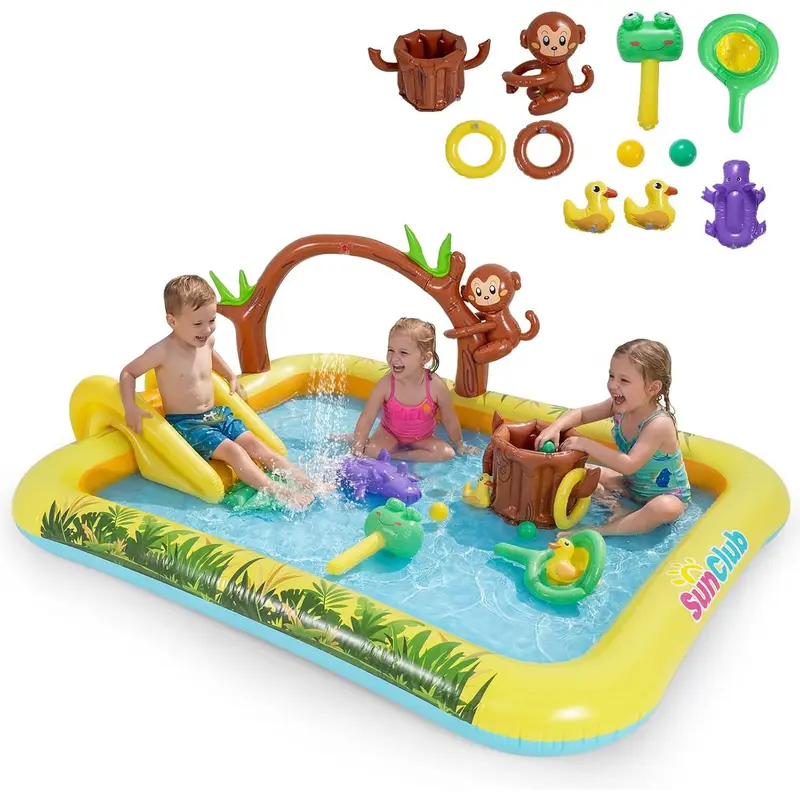 Costzon Inflatable Swimming Pool Ball Pit Play Center for Toddlers Ages 2+, Durable PVC Construction with Water Slide, Sprayer, Outdoor Kids Play Equipment, Year-Round Fun, Pump Not Included, Kids Outdoor Play, Outdoor Play Sets Gift Season BlackFriday