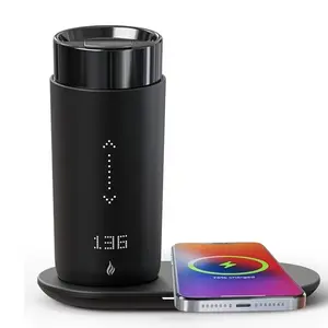 Temperature Control Heated Coffee Mug Drinkware 12 Oz Self Heating Travel Mug with LED Display, Iron Black, Wireless Charger Base - Cup, Tumbler